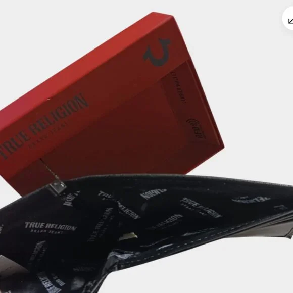 True Religion Mens Wallet Bifold Black Horseshoe Gold Logo Genuine Leather RFID - Picture 6 of 13